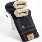 Isolerade Jeans Herr med Sherpa - foder och Hög Midja för Kallväder – Stretchig Denim för Komfort - STILUNA