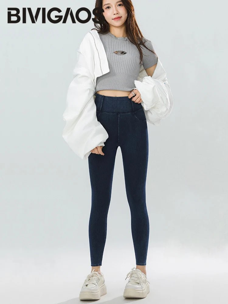 Jean Leggings: Upplev Bekväm Högmidja Med Fickor För Aktiva Kvinnor - STILUNA