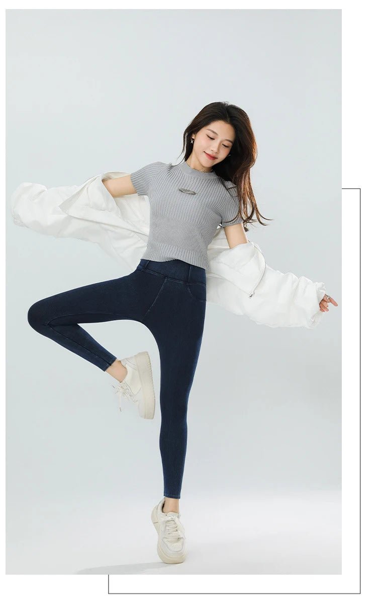 Jean Leggings: Upplev Bekväm Högmidja Med Fickor För Aktiva Kvinnor - STILUNA