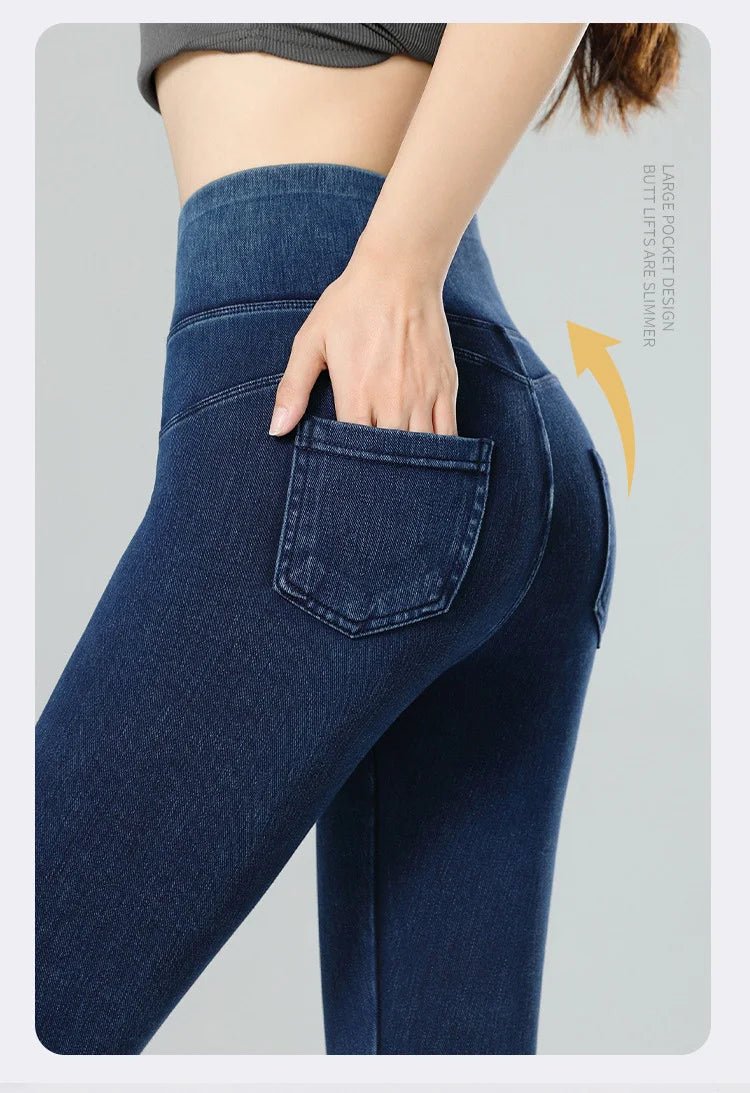 Jean Leggings: Upplev Bekväm Högmidja Med Fickor För Aktiva Kvinnor - STILUNA