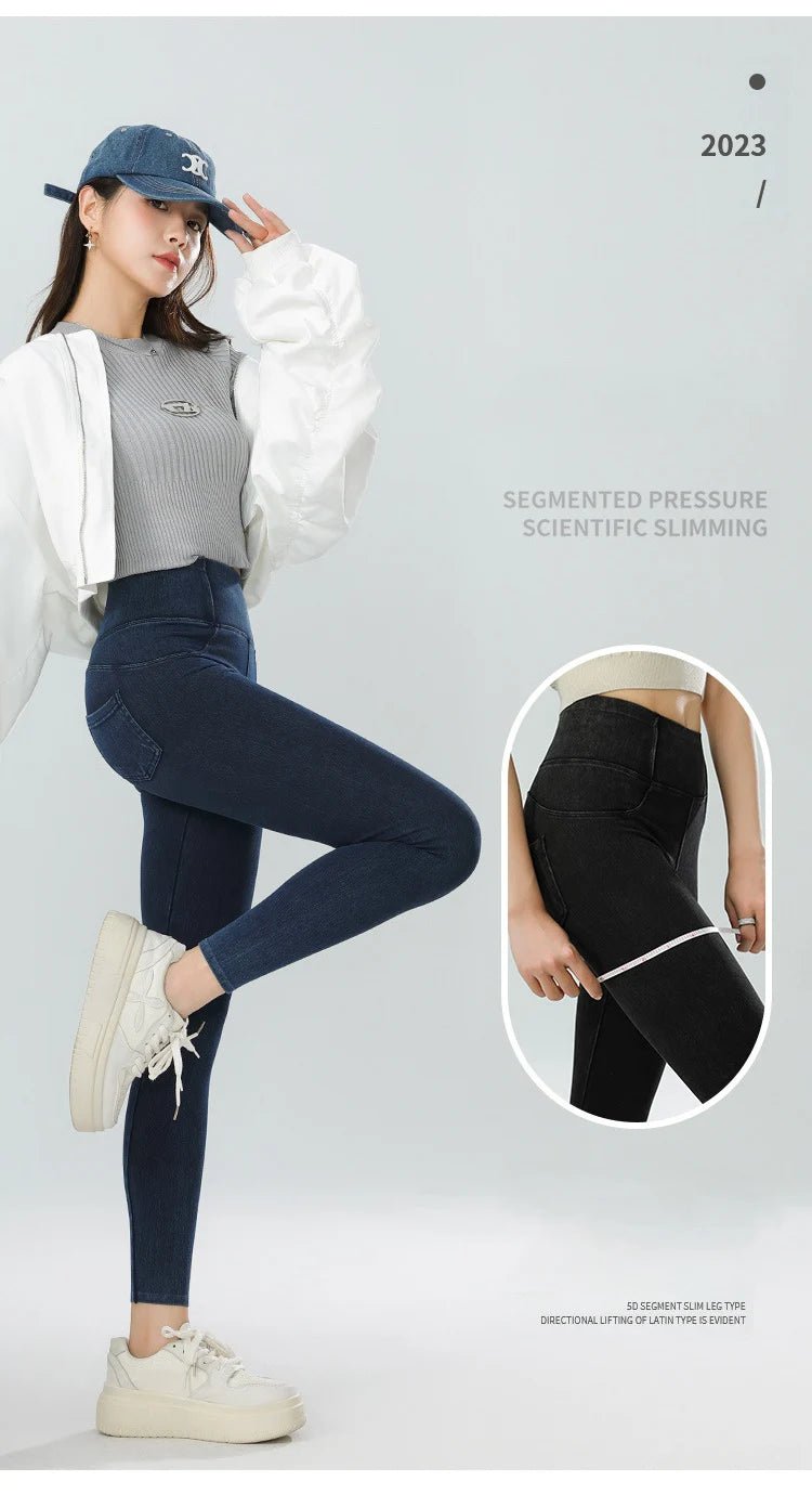 Jean Leggings: Upplev Bekväm Högmidja Med Fickor För Aktiva Kvinnor - STILUNA