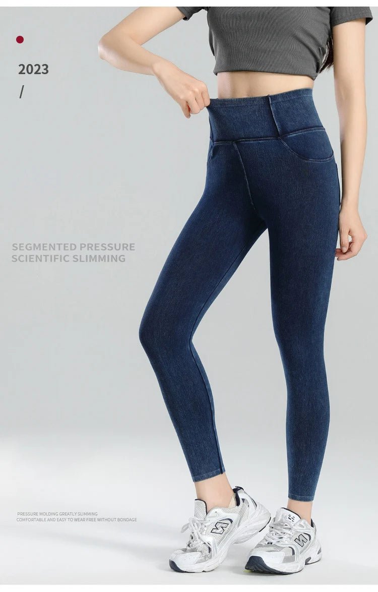 Jean Leggings: Upplev Bekväm Högmidja Med Fickor För Aktiva Kvinnor - STILUNA