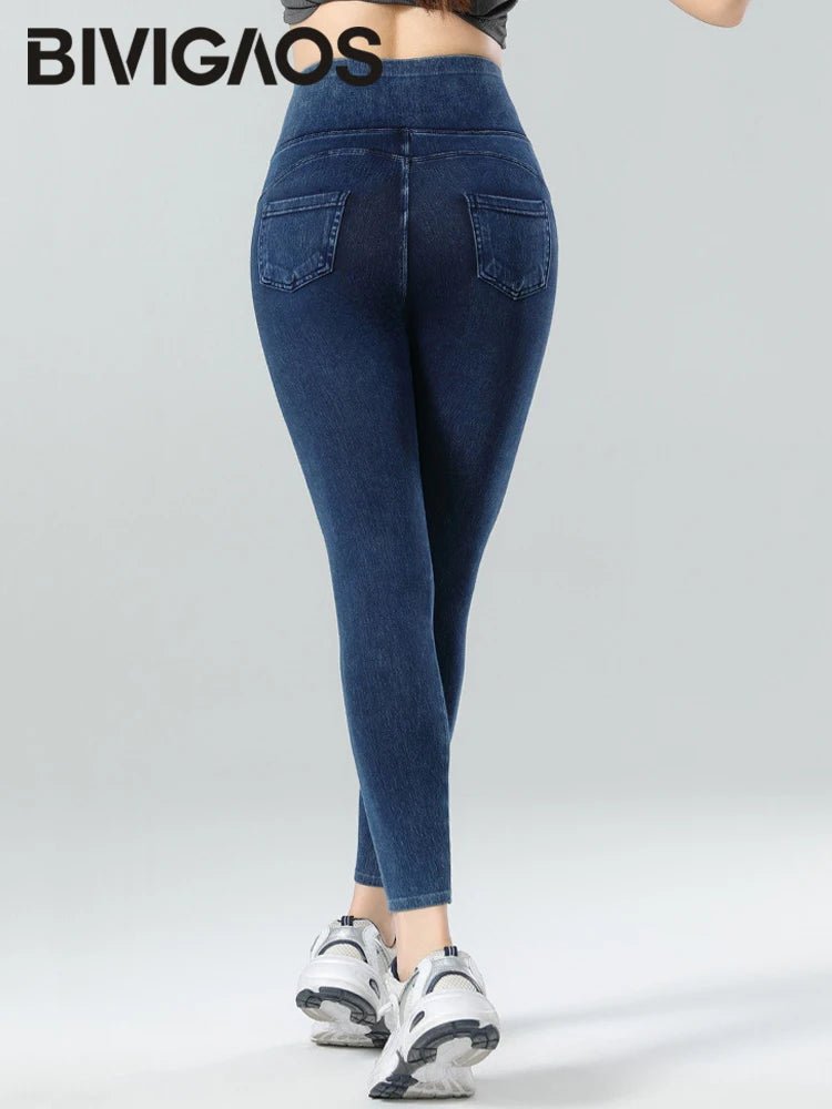 Jean Leggings: Upplev Bekväm Högmidja Med Fickor För Aktiva Kvinnor - STILUNA