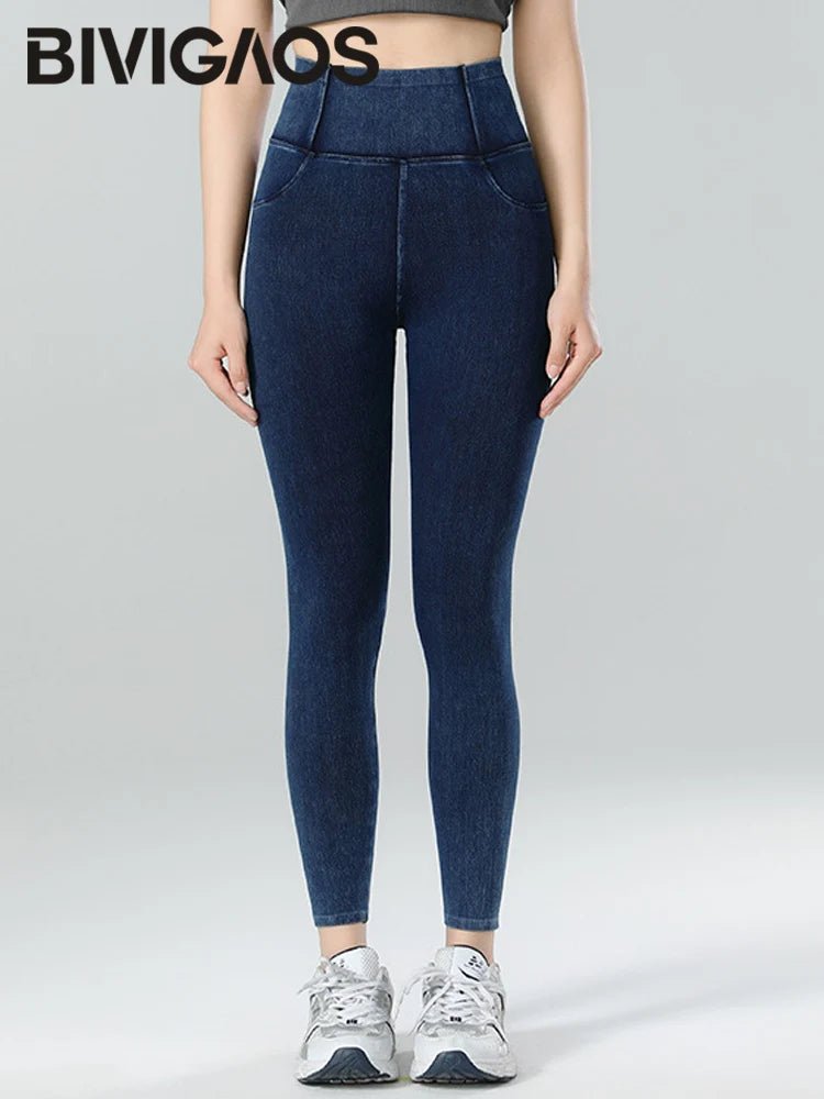 Jean Leggings: Upplev Bekväm Högmidja Med Fickor För Aktiva Kvinnor - STILUNA