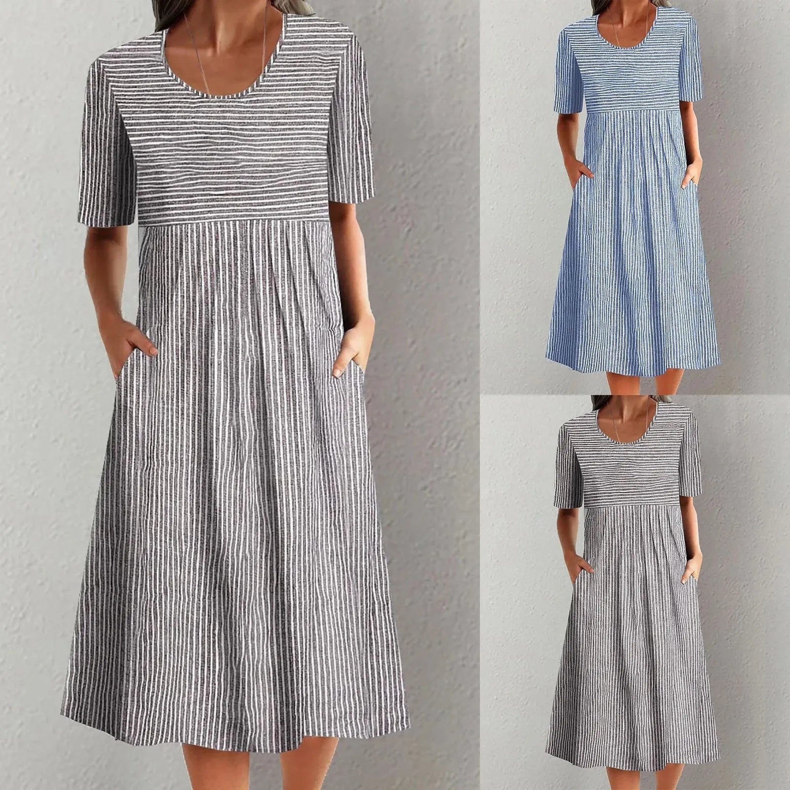 Klänningen med Vintage Stil Med Praktiska Fickor För Dagligt Slitage - STILUNA