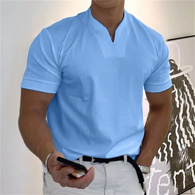 Kortärmad T-Shirt Män i Bomull och Polyester – Sportig V - Ringning, Flera Färger och Stora Storlekar M till 5XL - STILUNA