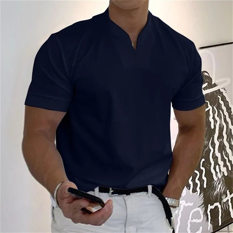 Kortärmad T-Shirt Män i Bomull och Polyester – Sportig V - Ringning, Flera Färger och Stora Storlekar M till 5XL - STILUNA