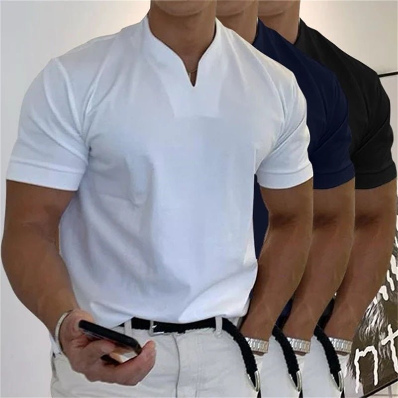 Kortärmad T-Shirt Män i Bomull och Polyester – Sportig V - Ringning, Flera Färger och Stora Storlekar M till 5XL - STILUNA