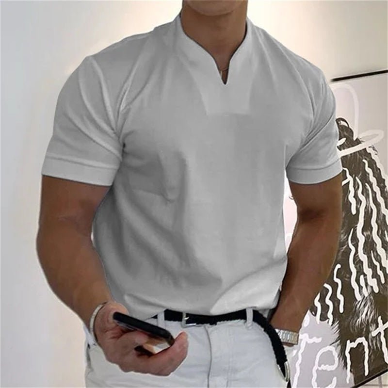 Kortärmad T-Shirt Män i Bomull och Polyester – Sportig V - Ringning, Flera Färger och Stora Storlekar M till 5XL - STILUNA