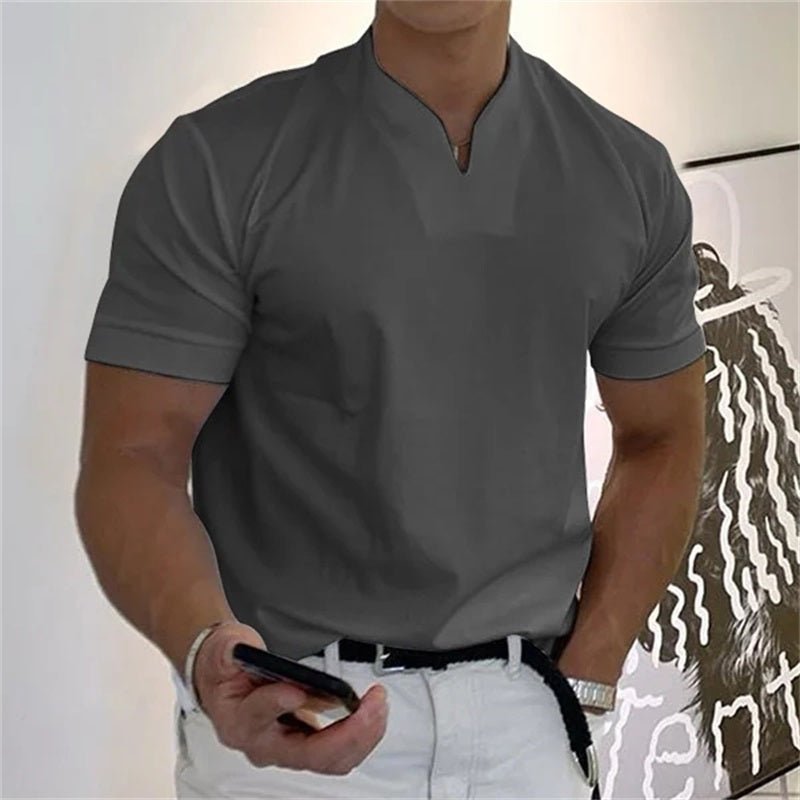 Kortärmad T-Shirt Män i Bomull och Polyester – Sportig V - Ringning, Flera Färger och Stora Storlekar M till 5XL - STILUNA