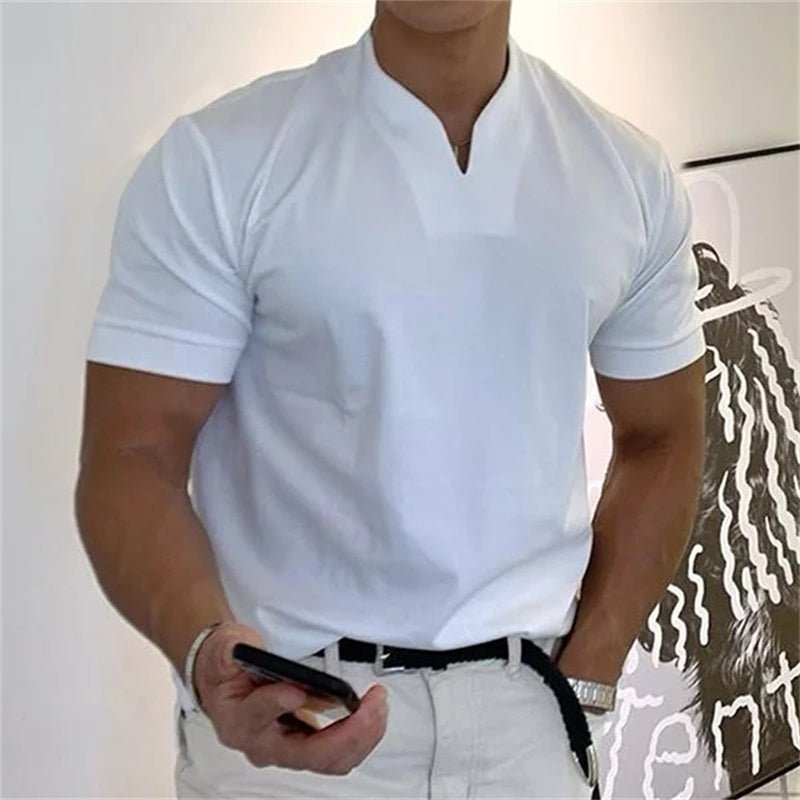 Kortärmad T-Shirt Män i Bomull och Polyester – Sportig V - Ringning, Flera Färger och Stora Storlekar M till 5XL - STILUNA