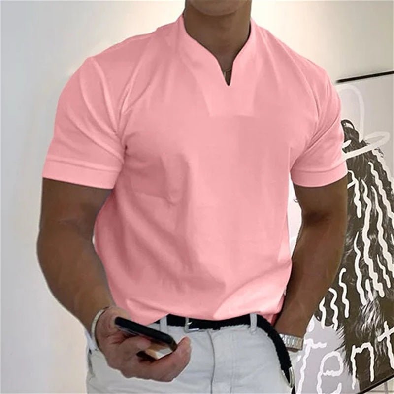 Kortärmad T-Shirt Män i Bomull och Polyester – Sportig V - Ringning, Flera Färger och Stora Storlekar M till 5XL - STILUNA