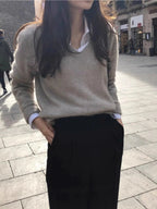 Kvinnors Tröja 100% Cashmere V - ringning Loose Fit - STILUNA