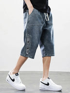Långa Denimshorts i Stretch med Elastisk Midja – Bekväm och Loose Fit - STILUNA