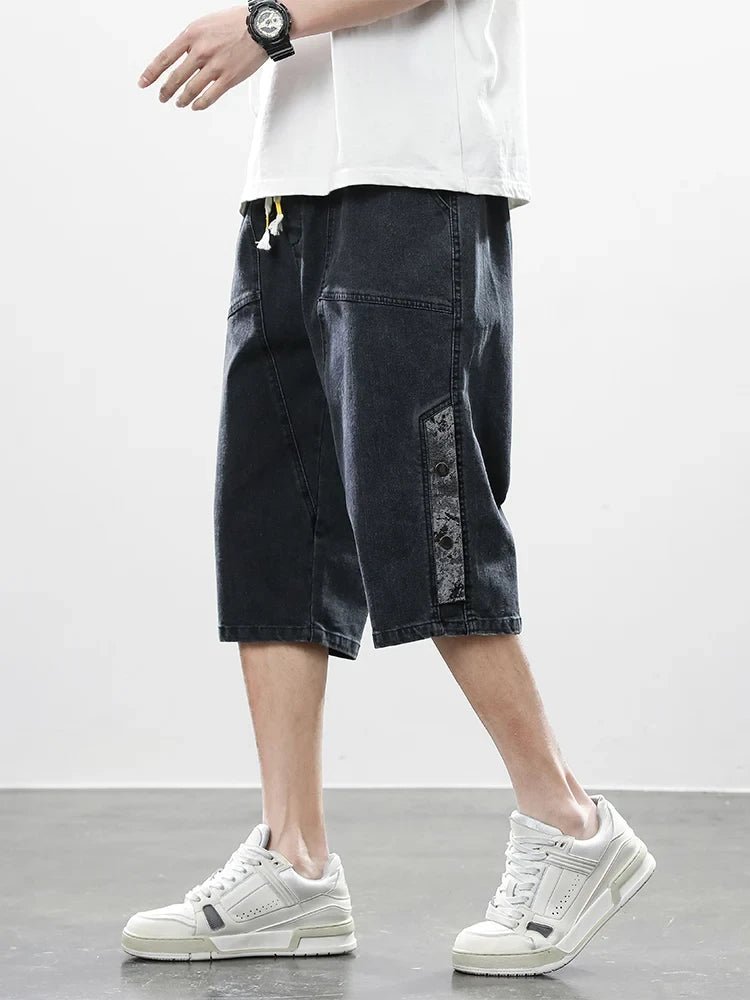 Långa Denimshorts i Stretch med Elastisk Midja – Bekväm och Loose Fit - STILUNA