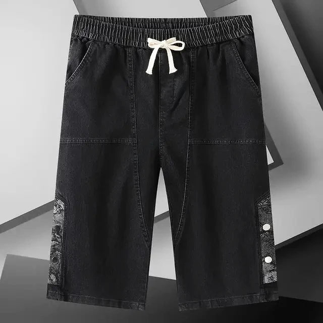 Långa Denimshorts i Stretch med Elastisk Midja – Bekväm och Loose Fit - STILUNA