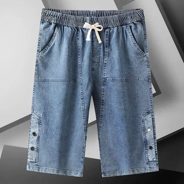 Långa Denimshorts i Stretch med Elastisk Midja – Bekväm och Loose Fit - STILUNA