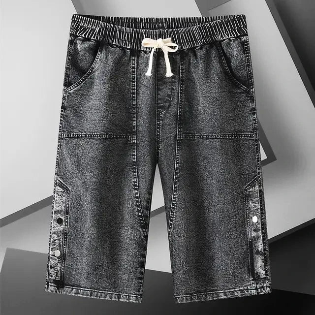 Långa Denimshorts i Stretch med Elastisk Midja – Bekväm och Loose Fit - STILUNA