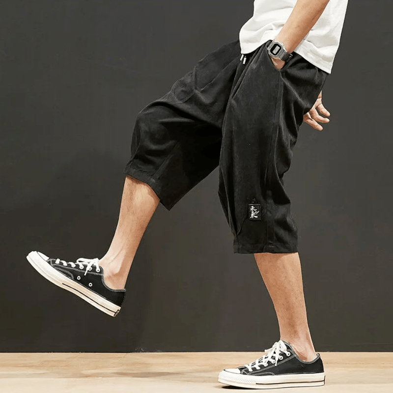 Långlinje Shorts med Baggy Passform och Elastisk Midja – Japanskinspirerad Design i Silkeslen Poly - blandning - STILUNA