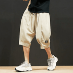 Långlinje Shorts med Baggy Passform och Elastisk Midja – Japanskinspirerad Design i Silkeslen Poly - blandning - STILUNA