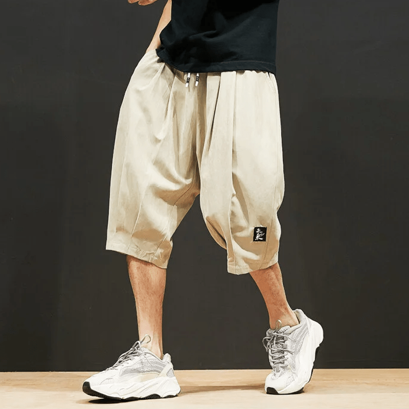 Långlinje Shorts med Baggy Passform och Elastisk Midja – Japanskinspirerad Design i Silkeslen Poly - blandning - STILUNA