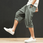 Långlinje Shorts med Baggy Passform och Elastisk Midja – Japanskinspirerad Design i Silkeslen Poly - blandning - STILUNA