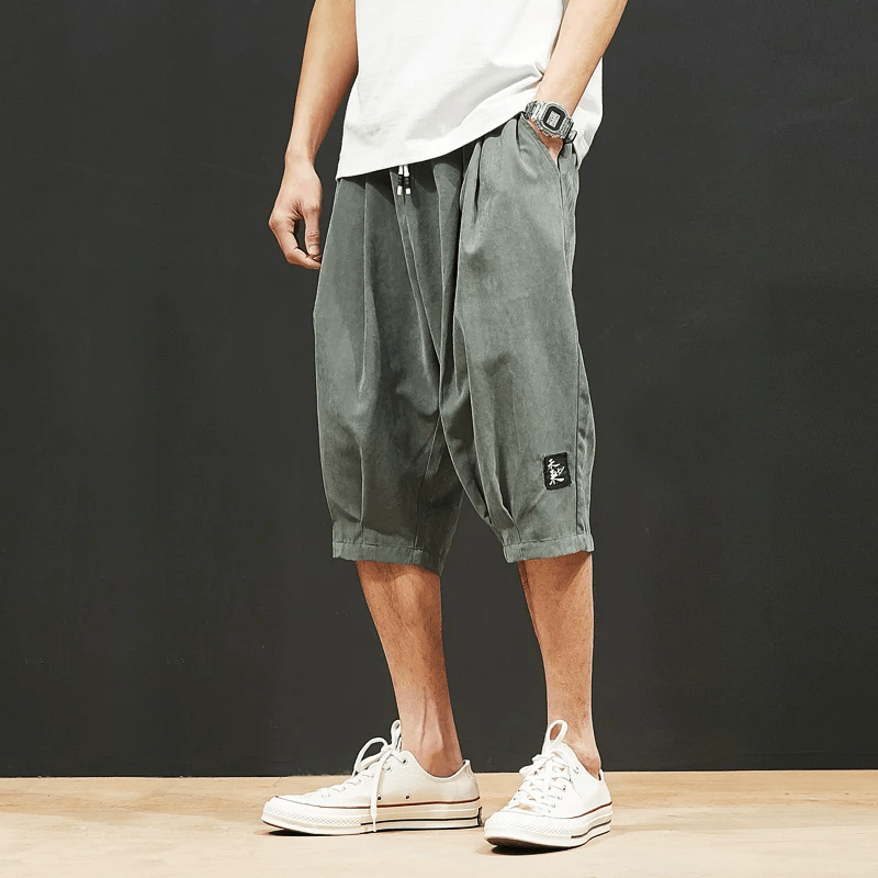 Långlinje Shorts med Baggy Passform och Elastisk Midja – Japanskinspirerad Design i Silkeslen Poly - blandning - STILUNA