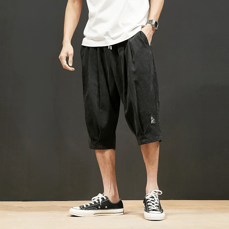 Långlinje Shorts med Baggy Passform och Elastisk Midja – Japanskinspirerad Design i Silkeslen Poly - blandning - STILUNA