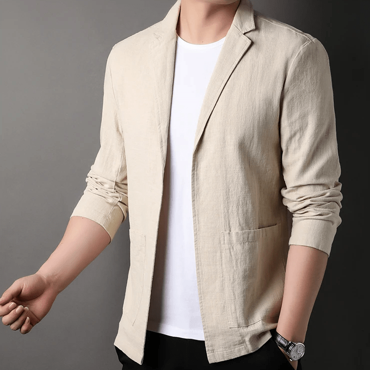 Lätt Linneblandning Blazer med Notch Lapels – Stilren och Andningsbar - STILUNA