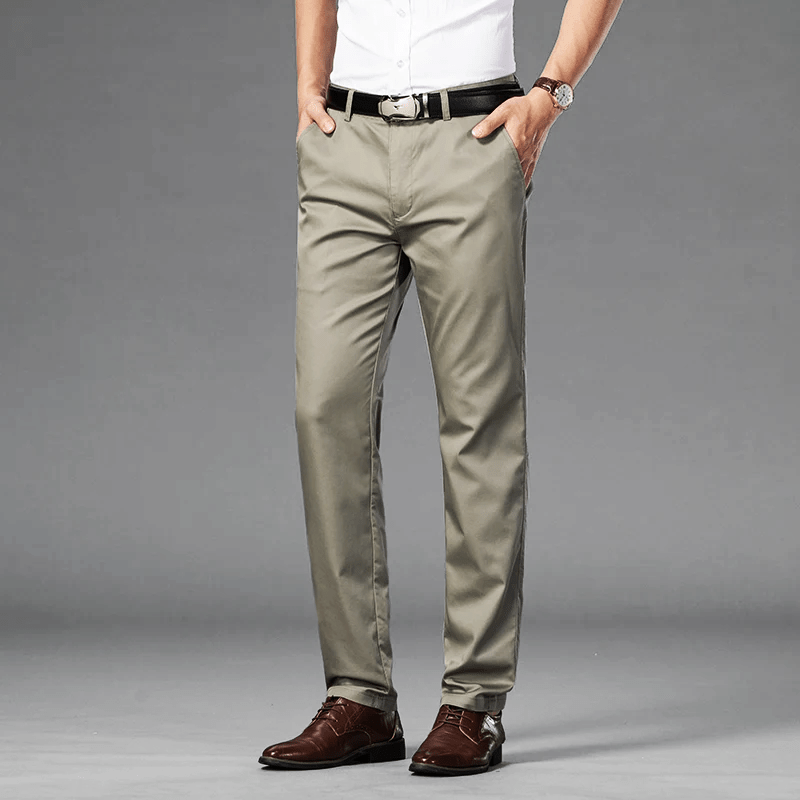 Slim Fit Dressbyxor i Mjuk Bomullsblandning med Stretch – Angled Sidfickor och Welt Bakfickor - STILUNA