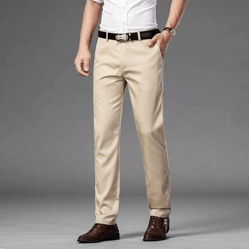 Slim Fit Dressbyxor i Mjuk Bomullsblandning med Stretch – Angled Sidfickor och Welt Bakfickor - STILUNA