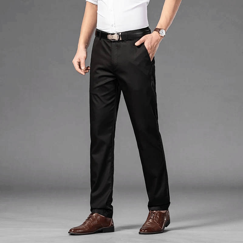 Slim Fit Dressbyxor i Mjuk Bomullsblandning med Stretch – Angled Sidfickor och Welt Bakfickor - STILUNA