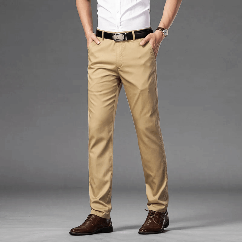 Slim Fit Dressbyxor i Mjuk Bomullsblandning med Stretch – Angled Sidfickor och Welt Bakfickor - STILUNA