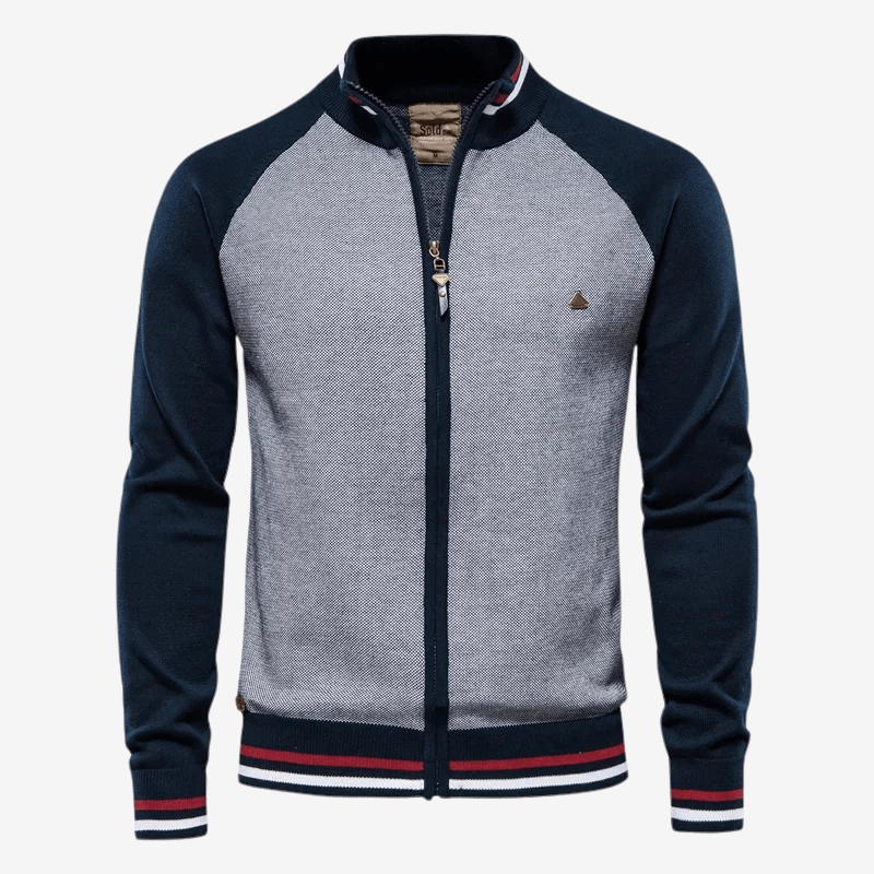 Slim - Fit Randig Cardigan i Stretch - Blandning med Zip - Up Stängning och Höjd Krage för Kyligare Väder - STILUNA