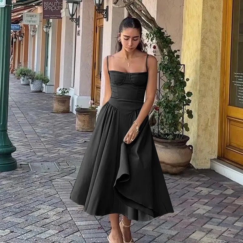Sommardress för Damer – Elegant Ärmlös Rygglös Plisserad Midi Klänning - STILUNA