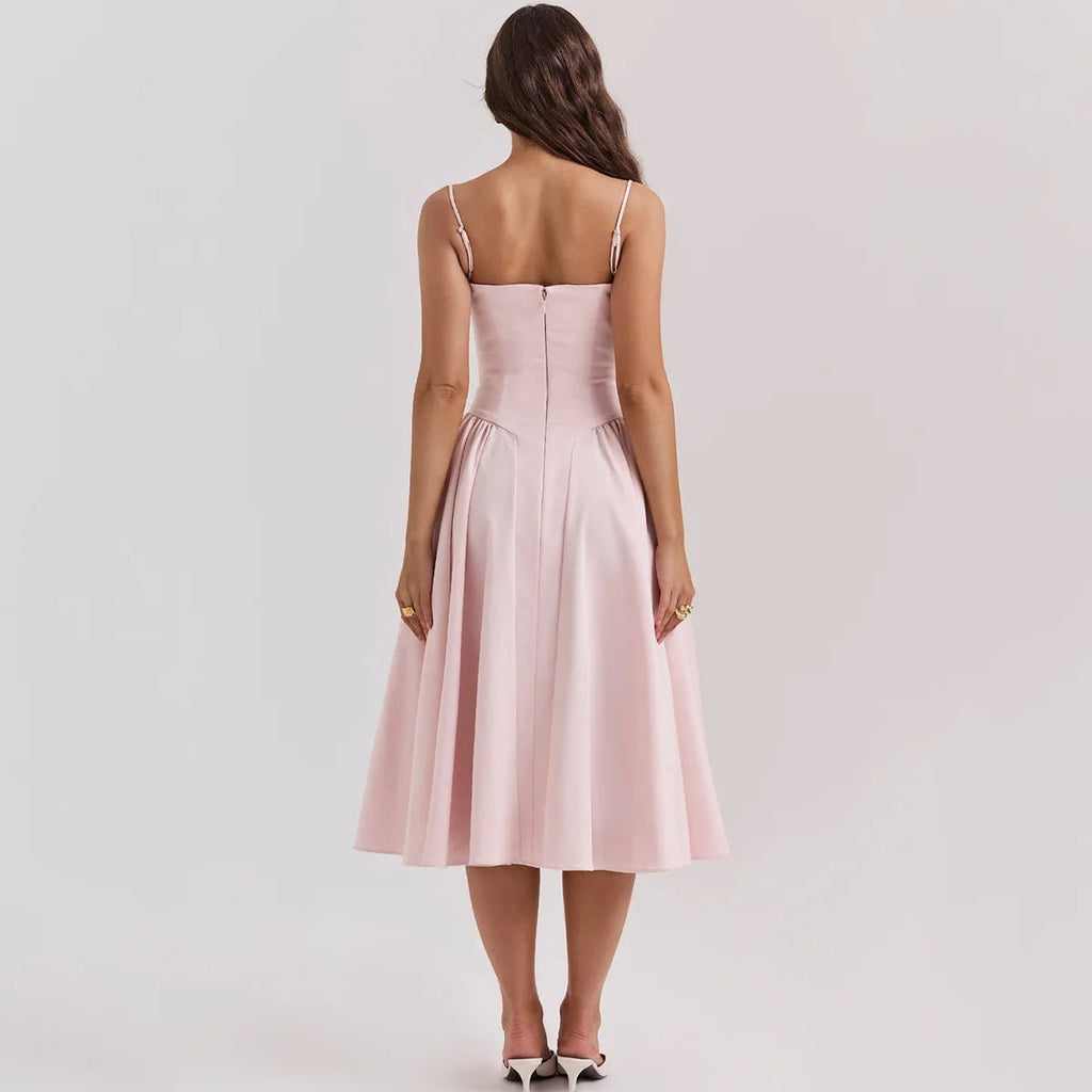 Sommardress för Damer – Elegant Ärmlös Rygglös Plisserad Midi Klänning - STILUNA