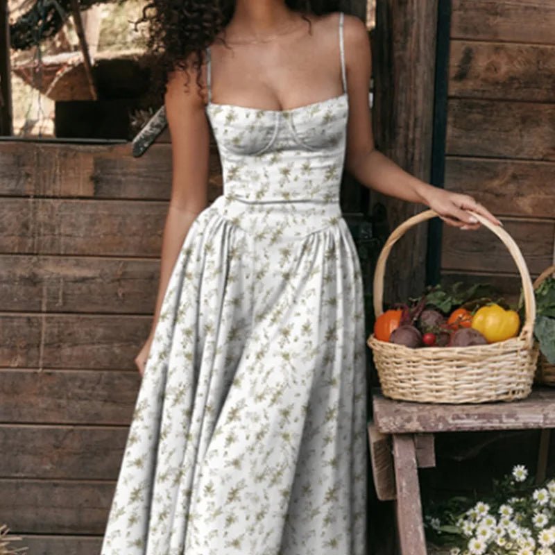 Sommardress för Damer – Elegant Ärmlös Rygglös Plisserad Midi Klänning - STILUNA