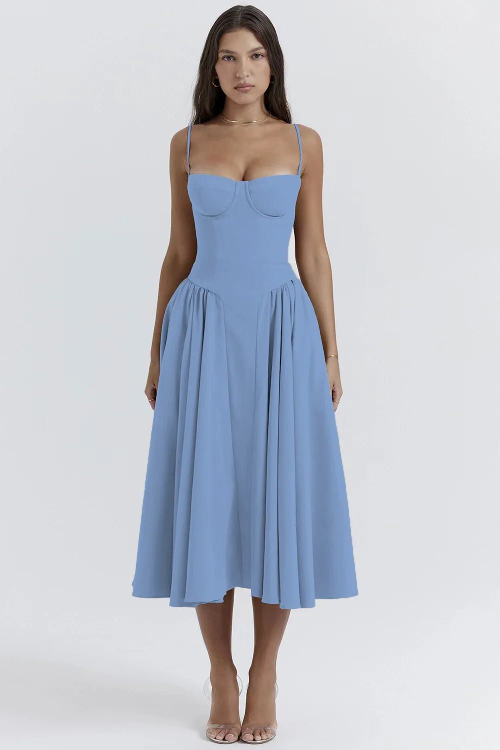 Sommardress för Damer – Elegant Ärmlös Rygglös Plisserad Midi Klänning - STILUNA