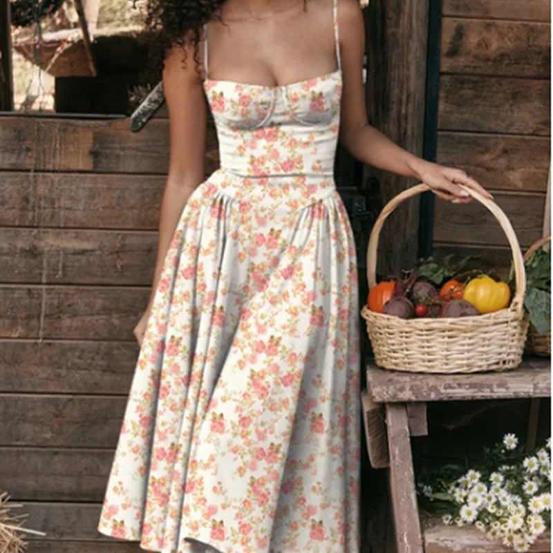 Sommardress för Damer – Elegant Ärmlös Rygglös Plisserad Midi Klänning - STILUNA
