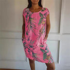 Sommarklänning med Botaniskt Print & Fickor – Boho Stil - STILUNA