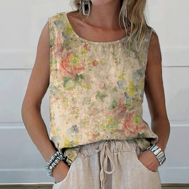 Vintage Blommönstrad Blus i Bomull och Polyester för Vår och Sommar - STILUNA
