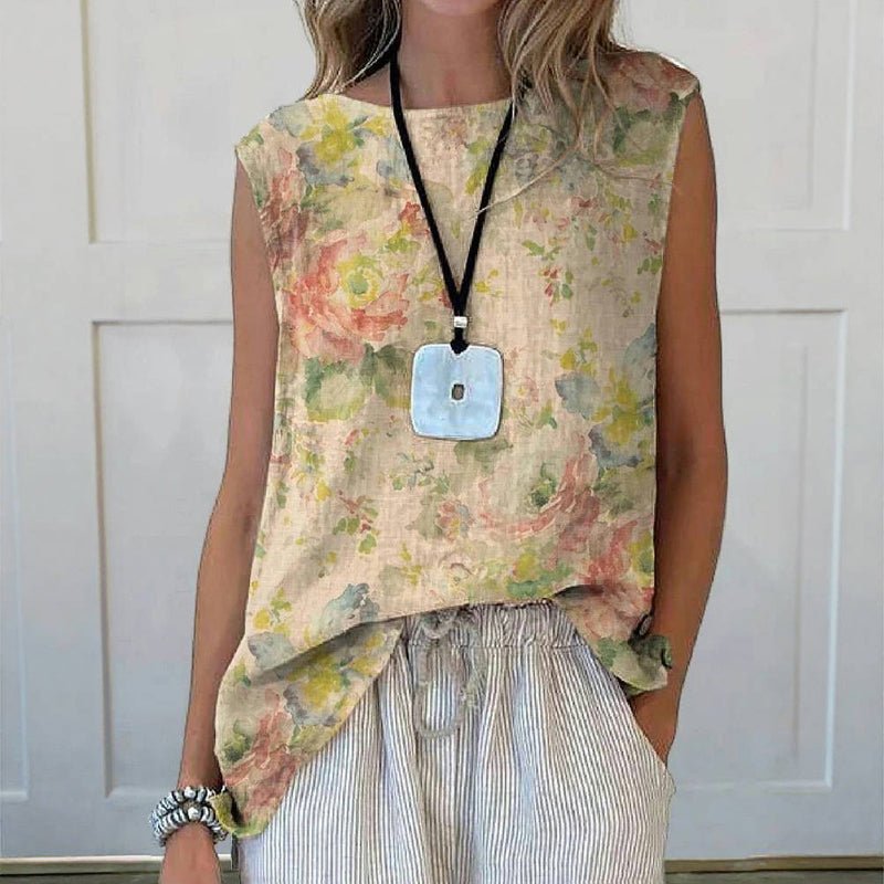 Vintage Blommönstrad Blus i Bomull och Polyester för Vår och Sommar - STILUNA