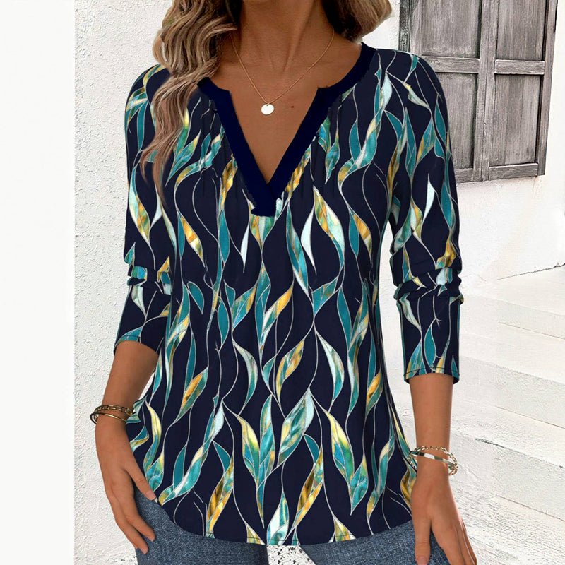 Vintage Blus i Bomull och Polyester med Lång Ärmlängd och V - Ringning - STILUNA
