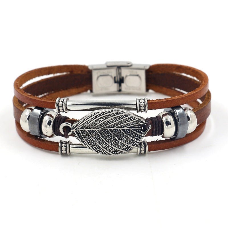 Vintage Flätat Läderarmband Herr i Legering – 21 cm Vävt Armband för Tidlös Stil - STILUNA