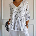 Vintage T-Shirt med Trekvartsärm och V - Ringning – Bomull och Polyester - STILUNA